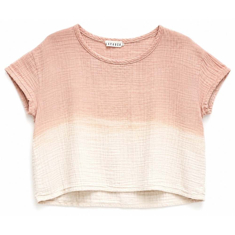 LACAUSA Top S Pink Ombre Gauze Boxy Boho Chic Coastal Cotton Sustainable Tee